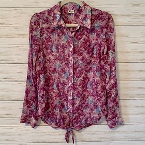 Kut from the Kloth Sheer Floral Button Down Blouse